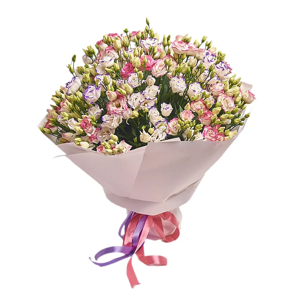 Букет из 51 пёстрой эустомы